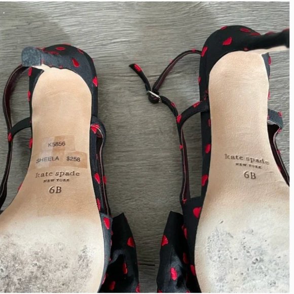 kate spade Sheela Slingback Pumps heels shoes black red heart bow size 6 nwot - Picture 11 of 13